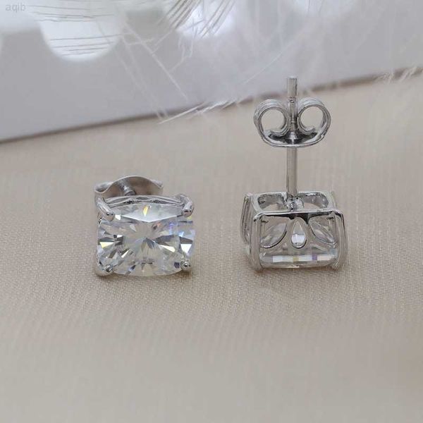 2ct + 2ct Lange Kussen Moissanite Oorknopjes 925 Sterling Zilver Wit Goud Geel Vergulde Synthetische Moissanite Sieraden