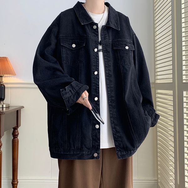 Мужские куртки черная джинсовая куртка выключить джинсы воротнички плюс размер 5xlm Осенняя уличная одежда свободная случайная комбинезон мужская одежда 230804