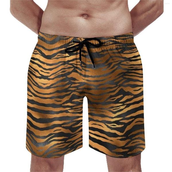 Herren-Shorts, Tiger-Print, Streifen, Board, Herren-Strandhose, Glamour-Schwarz und Gold, große Badehose, Qualität