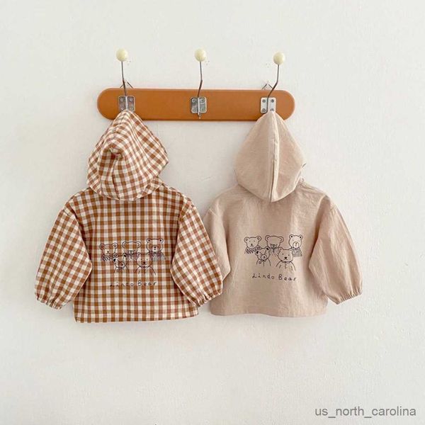 Giacche 2023 Autunno Nuovo Cappotto con cappuccio a maniche lunghe per bambini Simpatico cartone animato Giacca con stampa orso per ragazze dei ragazzi Cappotto casual Cardigan in cotone infantile R230805