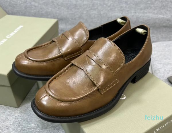 Sapatos Femininos Officine Mocassins Criativos Couro Verdadeiro Genuíno Sapatos Feitos à Mão Italianos Vintage Estilo Britânico Envelhecido Slip-on