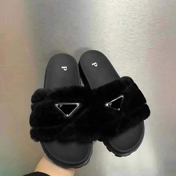 10a mirror quality Designer Slipper mens woman fluffy slides sandales triangle fuzzy Winter tazz Casual sandal fur Slippers house flat indoor outdoors Shoe Slide