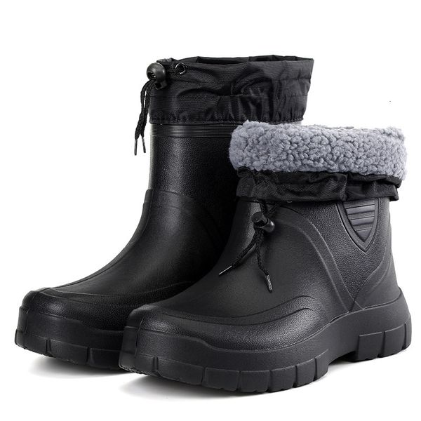 Regenstiefel, Winter, winddicht, Baumwolle, Regenstiefel für Herren, warm, leicht, Knöchel-Regenstiefel, modische schwarze Slip-on-Regenschuhe für Herren, wasserdichter Arbeitsstiefel 230804