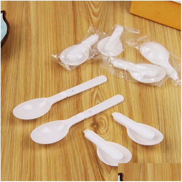 Cucchiai 5000 pezzi usa e getta in plastica bianca paletta pieghevole cucchiaio gelato budino yogurt congee con confezione individuale drop delivery dhdas