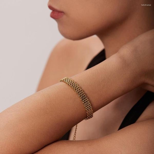 Strang-Edelstahl-PVD-18K-Gold überzogenes, anlaufgeschütztes, wasserdichtes Netzkettenarmband für Damenschmuck im Großhandel