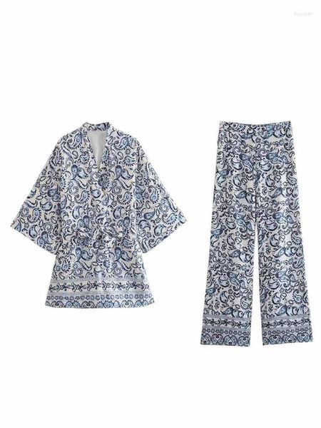 Blusas Femininas Moda Feminina Linho Estampado Estilo Kimono Solto Vintage Manga Longa Renda Up Camisas Femininas Chic Tops 4745/024