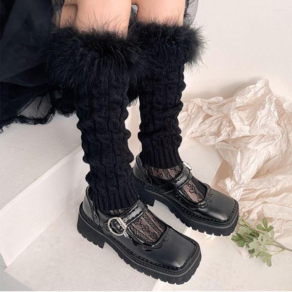 Calzini da donna Sweet Cute Female Wool Middle Tube Girl Winter Knitted Foot Cover Twist Stripe Lolita Boots