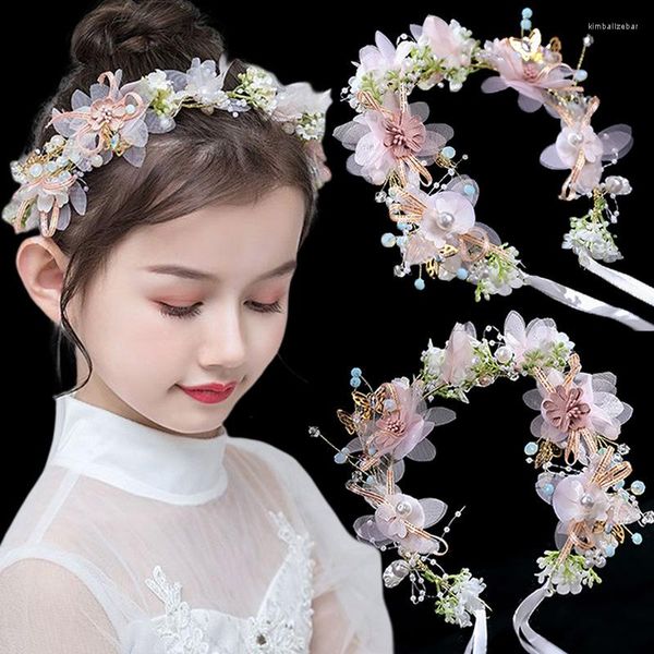 Grampos de cabelo borboleta flor guirlanda pérola headband noiva coroa doce europeu vestido de casamento infantil headwear feminino.