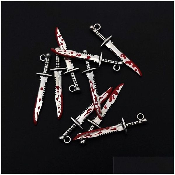 Charms 10pcs Cadılar Bayramı çinko alaşımı Sier Bloody Dagger Renk Bıçağı Soyunu DIY BAN 220826 Damla Teslim Takıları Bulgular Bileşenler Dht8n