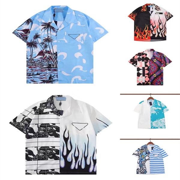 Camisas para homens designer camisa de designer dos homens botão acima impressão camisa de boliche havaí floral camisas casuais masculino fino ajuste manga curta