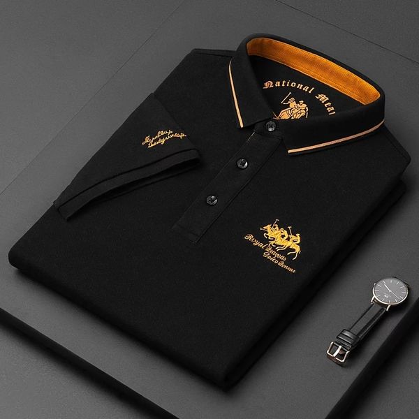 Erkek Polos Varış Erkek Polo Gömlekleri Yüksek End'teki Lüks%100 Pamuklu Yakası İşlemeli Jacquard Avrupa Trend Moda İnce Fit Top T-Shirt 230804