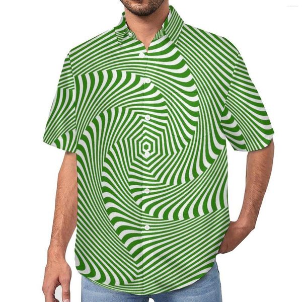 Camicie casual da uomo Camicia allentata con stampa curva verde Camicia da uomo con vortice da spiaggia Modello hawaiano Camicette oversize alla moda a maniche corte