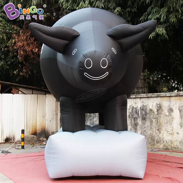 wholesale Aufblasbare Tiermodelle sprengen schwarzes Schwein auf, Cartoon-Schwein-Figur mit Luftgebläse für Party-Event-Dekoration im Freien, Spielzeug, Sport