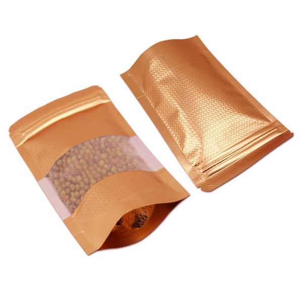 Verpackungsbeutel Großhandel 300 teile/los Stand Up Gold Aluminiumfolie Geprägte Reißverschluss-Lock-Beutel Für Zip Poly Verpackung Heißsiegel Doypack Mylar DHX6B