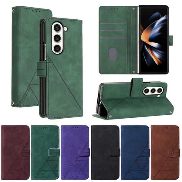 ZFOLD5 Capas de carteira de couro para negócios para Samsung Z Fold 5 4 3 Fold5 Zfold4 Galaxy Fold4 ZFold3 5G Imprint Luxury Holder Flip Cover Folding Anti-Fall ID Card Slot Pouch