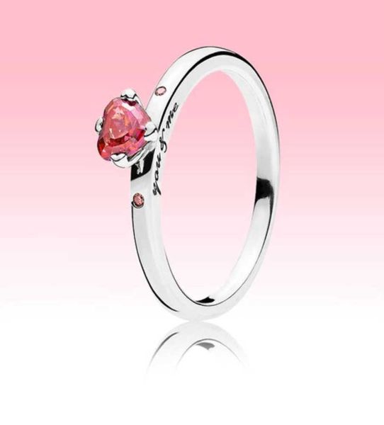 Anel de coração vermelho brilhante feminino CZ diamante jóias de casamento para Pandora 925 prata esterlina amor corações ANEL com caixa original 29 O21444376