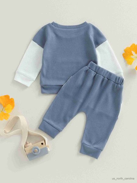 Giacche Set felpa e pantaloni patchwork in 2 pezzi per neonato carino e accogliente per un look elegante R230805
