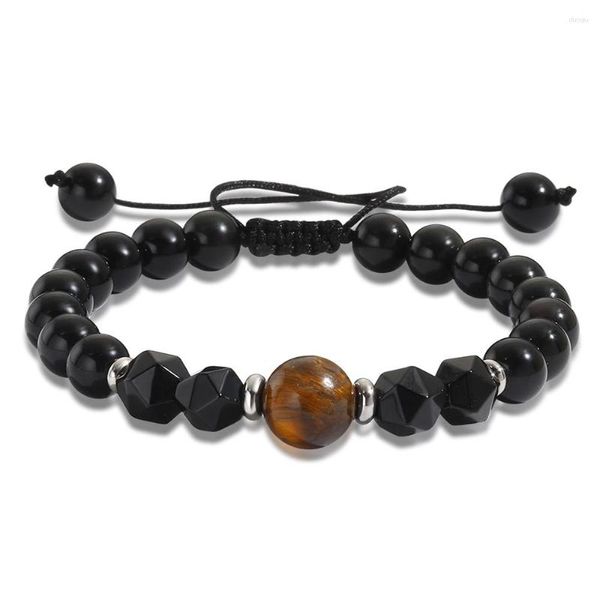 Charm Bracelets Natural Black Onyx Tiger Eye Stone Beads Bracelet For Women Homme Copper Accessories Braiding Jewelry Men Pulsera