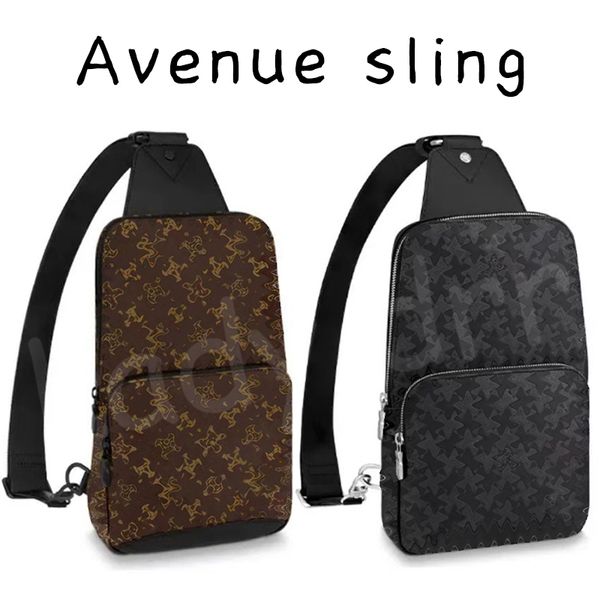 Avenue Sling Shoulder Bag Couro Corpo Cruz Esportivo Homens Mulheres Fecho de Zíper Preto Marrom Padrão Xadrez Flor Bolsas Mensageiro Transversais