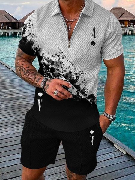 Tute da uomo Polo Shorts Set Uomo Abbigliamento maschile Tuta da poker a maniche corte T-shirt casual Tuta con cerniera