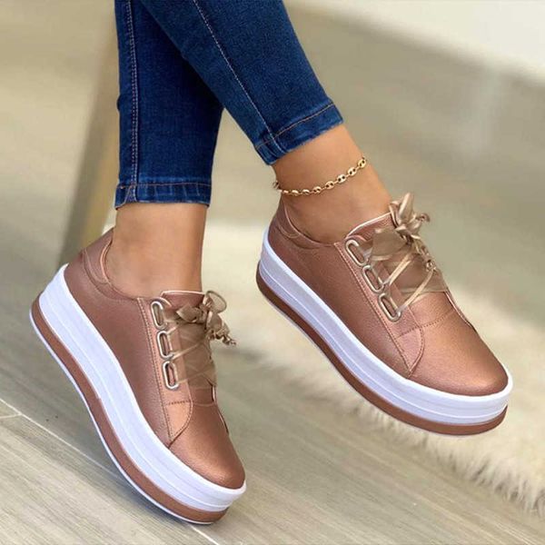 Kleid Schuhe Frauen Shiny Pu Leder Dicken Boden Turnschuhe Frau Plus Größe 43 Lace Up Plattform Schuhe Frauen Gold Silber wohnungen Zapatos De Mujer J230806