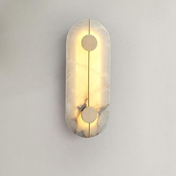 Candeeiro de parede Europeu 15W Led Mármore Branco Quente Sala de Estar Fundo Decorativo Escandinavo Minimalista Cobre Dourado Quarto Luz