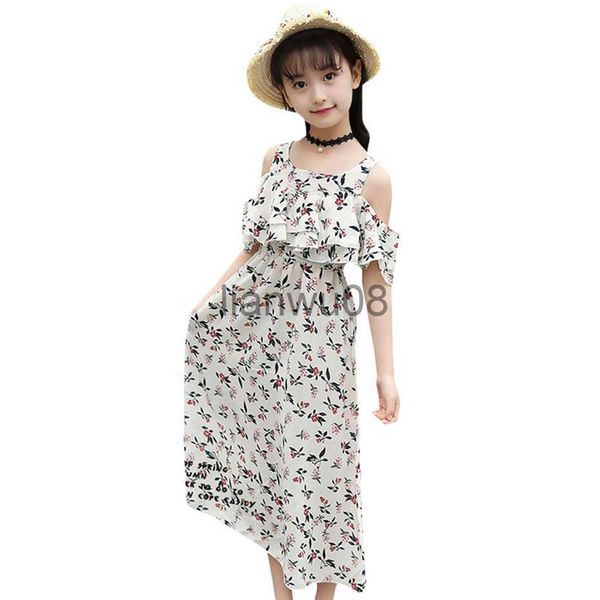 Девушка платья летние платье девушка пляж пляж от плеча детского платья Длинное цветочное детское платье подростка девочек детская одежда 4 6 8 10 12 13 лет x0806