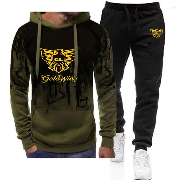 Erkek Trailsits 2023 Goldwing GL 1500 Moda Gradyan Renk Hoodies Rahat Rahat Pamuk Terzini Üstü Sweetpants Suit