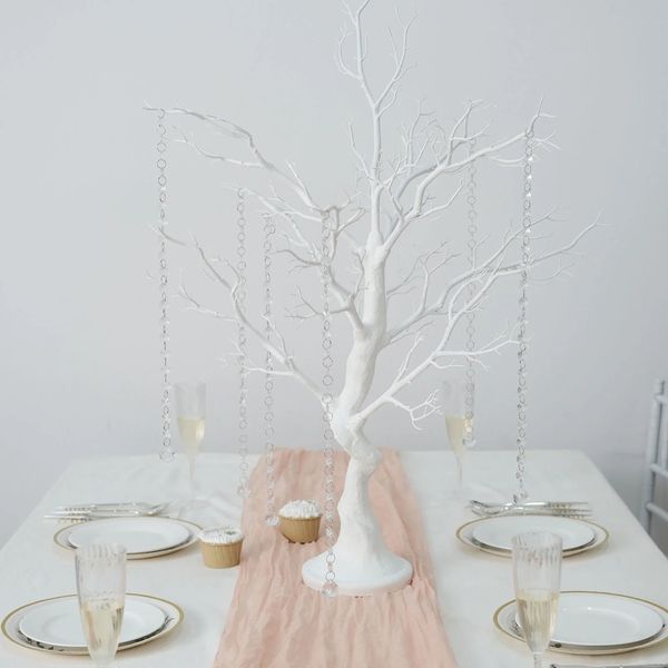 Beyaz Manzanita Centerpiece Ağacı + 8 Düğün Tablosu Çiçek Standı 891 için Akrilik Boncuk Zincirleri