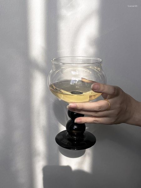 Bicchieri da vino medio antico champagne con manico in perline rosso mojito calice trasparente nero