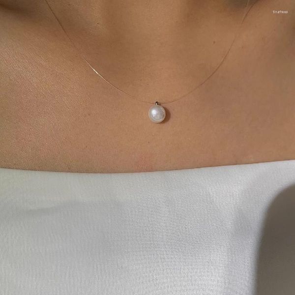 Collane con ciondolo 2023 personalità della moda estiva filo di seta geometrica collana invisibile di perle naturali per accessori per gioielli da donna