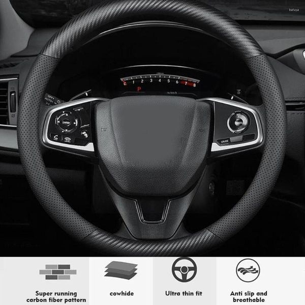 Coberturas de Volante Capa de Carro Fibra de Carbono Textura 38CM Antiderrapante Resistente ao Desgaste Absorvente Moda Esportiva Sw E9E5