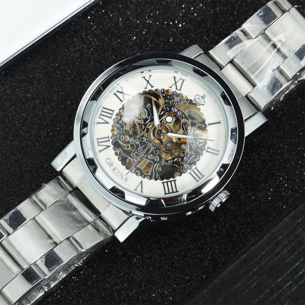 Нарученные часы Sdotter Classic Transparent Skeleton Automatic Men Watch Luxury Retro Mens Mechanical Staineslable Steel ремешок мужчина WA