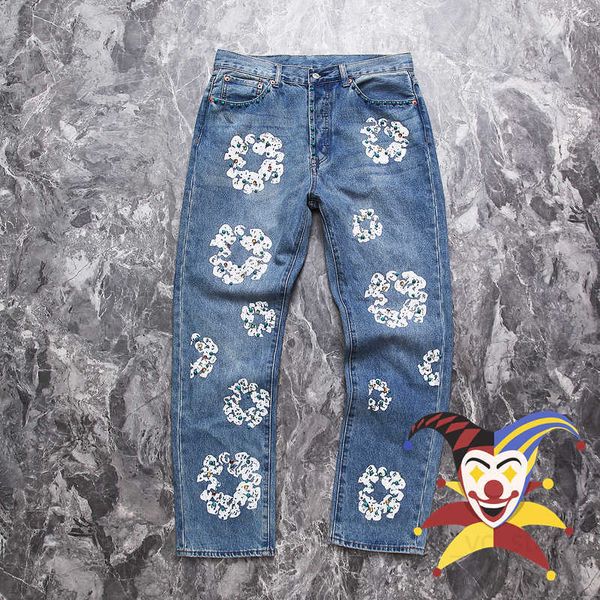 Calça Jeans Lavada Incrustada Masculina Feminina 1 1 Tecido Pesado de Melhor Qualidade Calça Jeans Oversized T230806