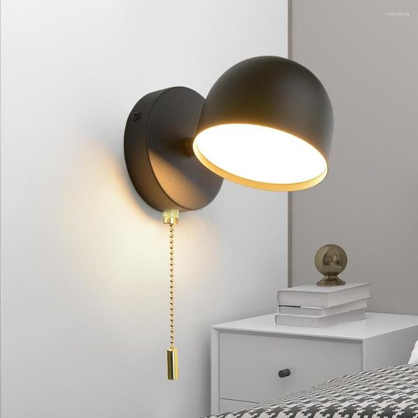 Candeeiro de parede interior com interruptor 9W preto branco luz simples 350 ° arandela rotativa para sala de estar em casa luzes de cabeceira decorar