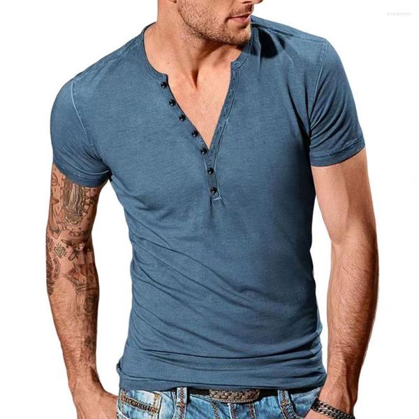 T-shirt da uomo T-shirt estiva T-shirt da uomo pullover sottile in puro colore giovanile taglio 3D da uomo