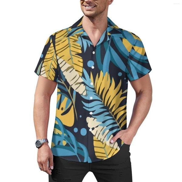 Herren-Freizeithemden, originelles tropisches Hemd, gelbe Palmenblätter, Urlaub, lockere Sommer-Vintage-Blusen, kurzärmelige, grafische Oversize-Oberteile