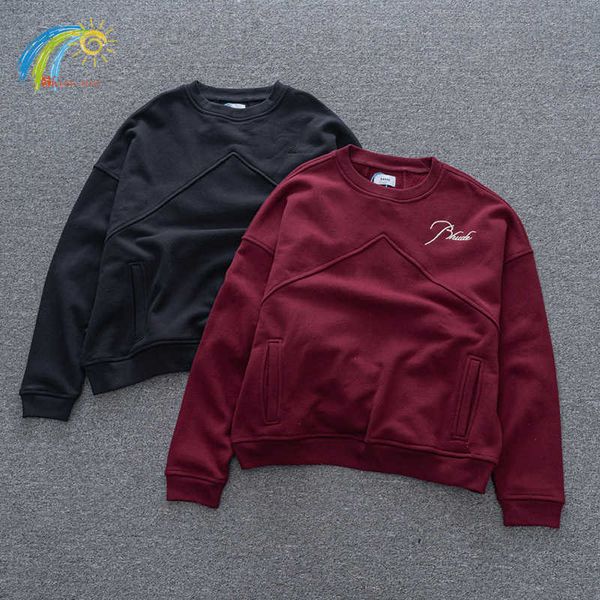 Herbst Winter Dicke Baumwolle Vintage Crew Neck Sweatshirts Männer Frauen Lose Wein Rot Braun Schwarz Gestickte Pullover T230806