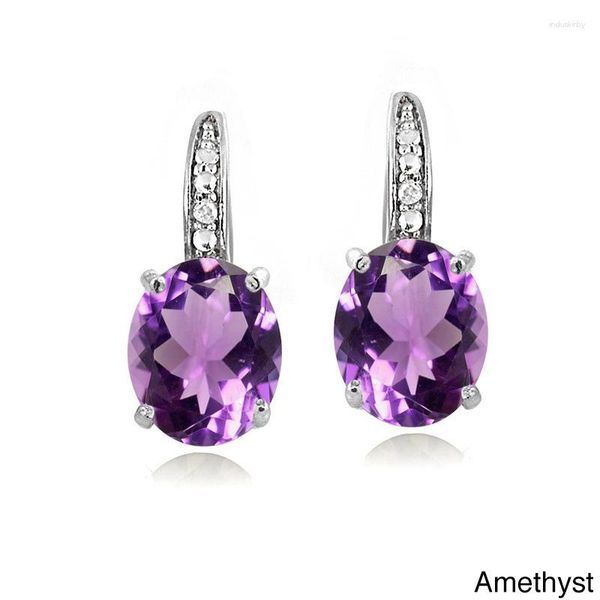 Creolen aus 925er-Sterlingsilber, bunter Edelstein, Amethyst, 18 Karat Gold, Ohrschnalle für Damen, Charm-Schmuck, Geschenk