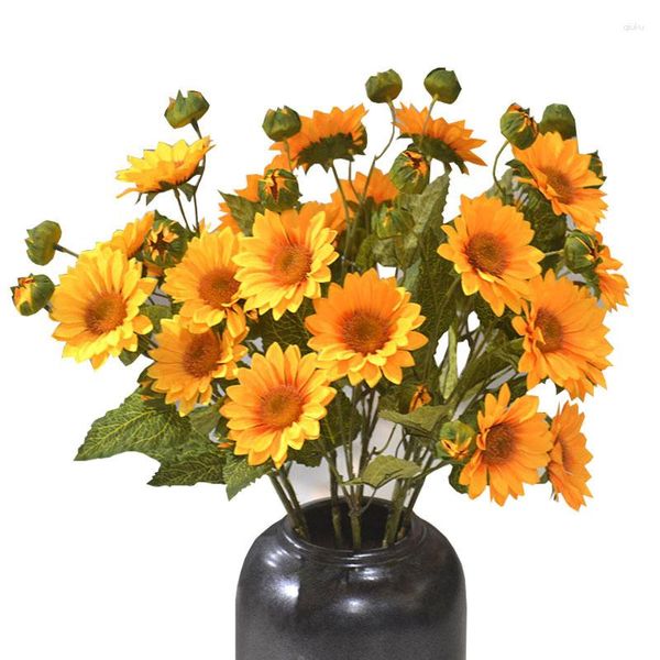 Flores Decorativas Venda Direta Simulação Girassol 7 Guia de Decoração de Casamento Sol Flor Artificial Mobiliário Doméstico