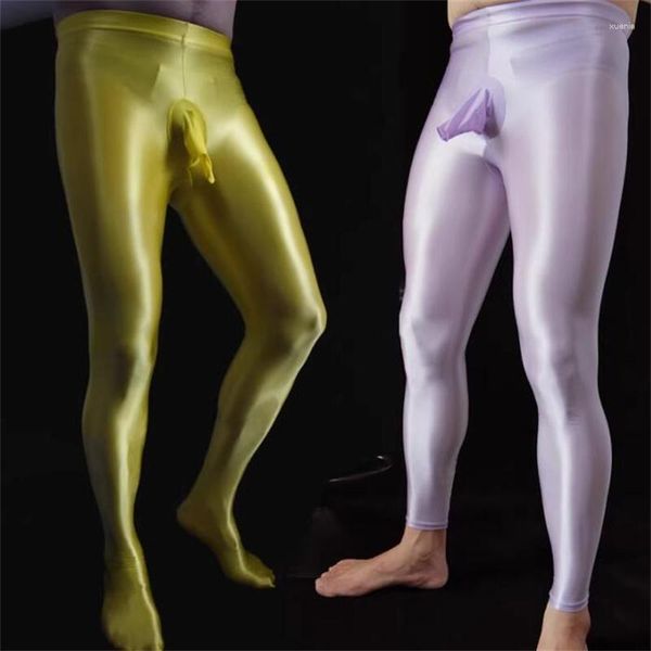 Pantaloni da uomo Sexy da uomo oleoso Leggings amichevoli per la pelle liscia Linea verticale sul retro Collant da yoga da ballo attillati super elastici