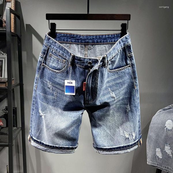 Jeans masculino 2023 verão masculino plus size shorts jeans moda de rua rasgado casual algodão marca de alta qualidade calça de cinco pontas grande