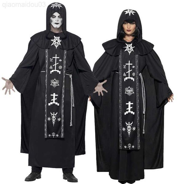 Thema Kostüm Neu Halloween kommt für Erwachsene Cosplay Männer Zauberer Teufel Frauen Vampir Rune Magier Karneval Party Performance Kleidung Set L230804