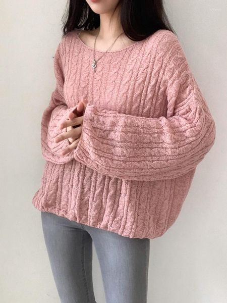 Maglioni da donna Coreano Chic Retro Maglione allentato Donna Lazy Knit Pullover a maniche lunghe Top Donna Casual Sottile Estate Top lavorato a maglia