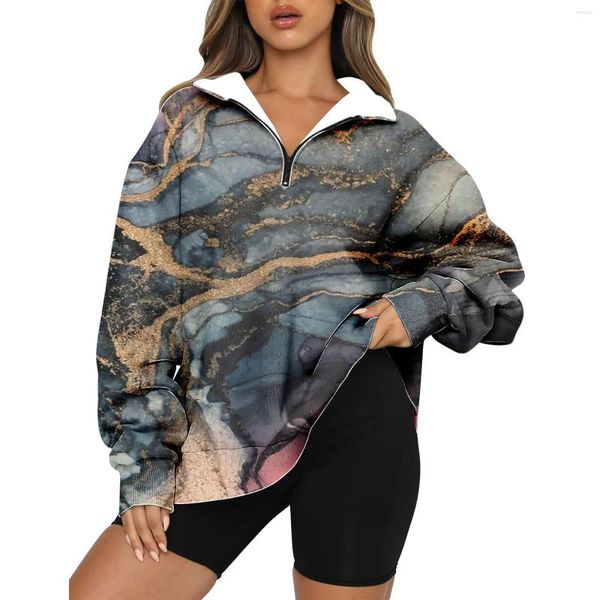 Abbigliamento da palestra Felpa con cappuccio da donna a maniche lunghe con mezza zip oversize Felpa con cappuccio Abiti autunnali alla moda