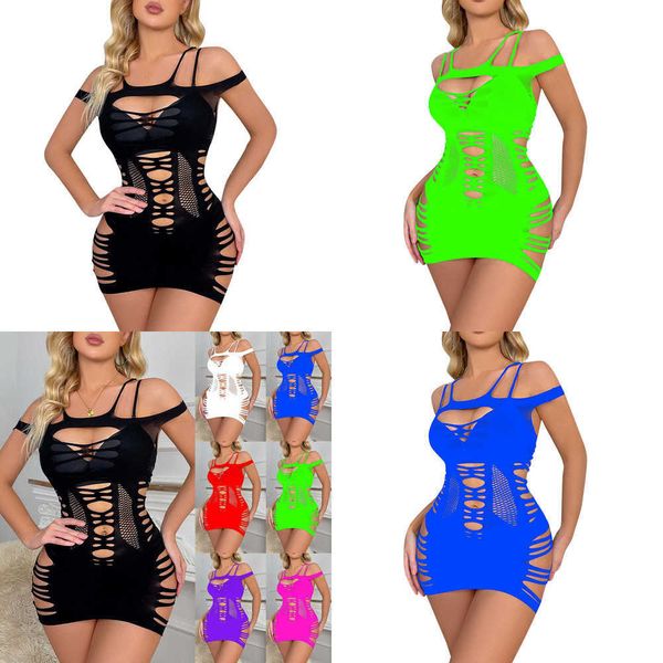 NXY Sexy Saia Sexy Body Meia Lingerie Sexy para Mulheres Minivestidos Arrastão Oco Malha Erótica Baby Dolls Vestido Feminino Lenceria 230717