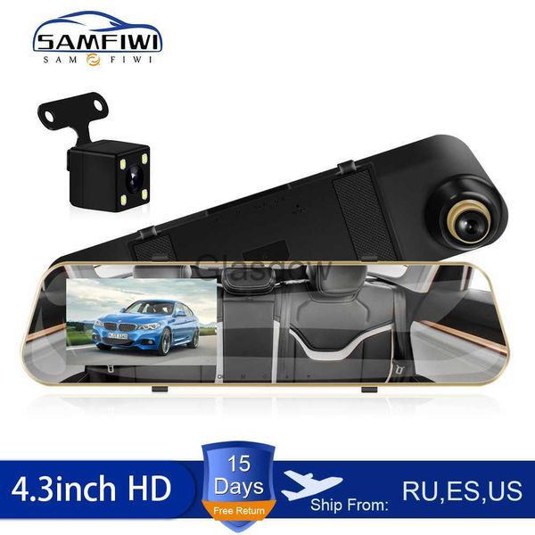 DVRs de carro 43 polegadas HD 1080P Câmera Dvr de carro Espelho retrovisor câmera de painel Gravador de vídeo digital Lente dupla Tela do sistema de estacionamento x0804 x0804
