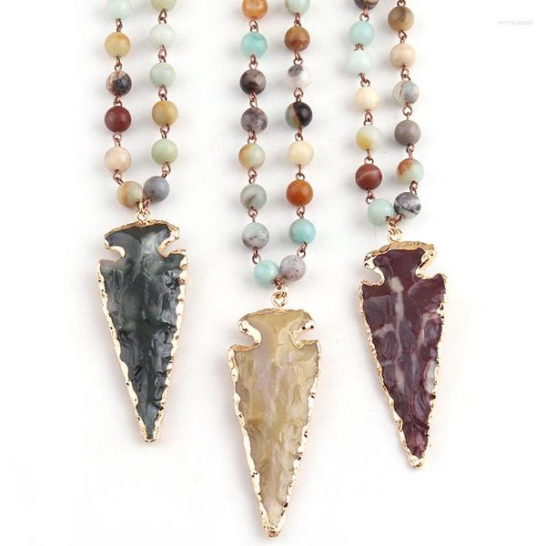 Подвесные ожерелья моды амазонит камни розарийные цепные колье стрелы в ручной работы женщины натуральный камень 3 цвет доступен