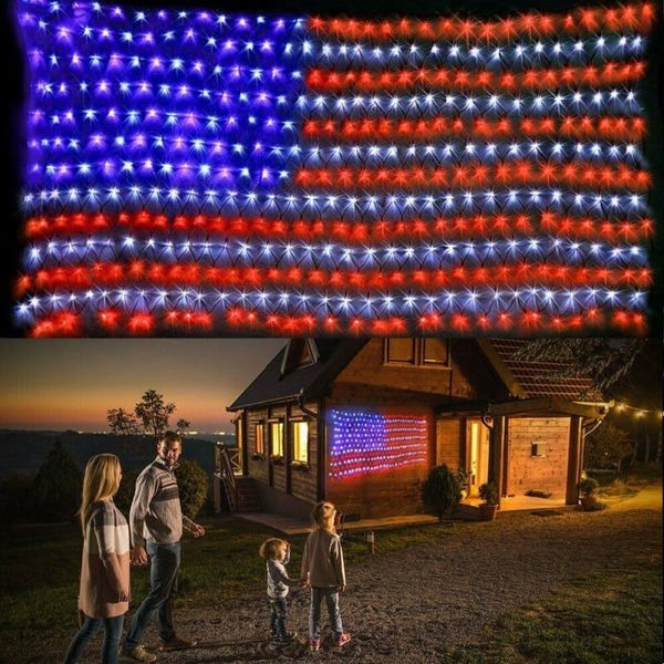 Banner Flags 1 Set LED Flag Net Lights Bandiera americana per festival Decorazione per interni ed esterni 420 LED super luminosi 230804