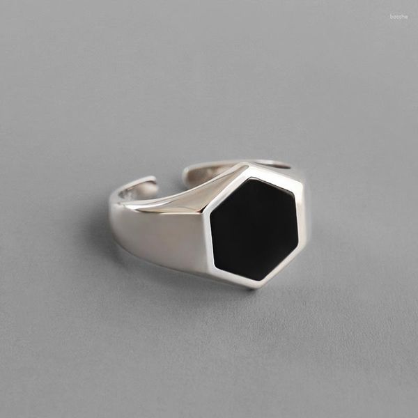 Anéis de casamento personalidade exagerada preto hexágono para mulheres homens joias ajustáveis anel de dedo antigo anillos